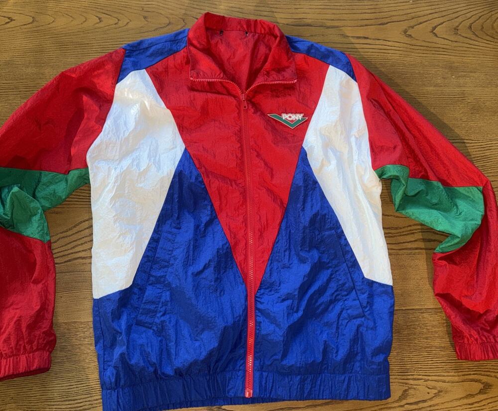 Vintage PONY Windbreaker Jacket Mens M 80s 90s Colorblock Nylon Retro Track